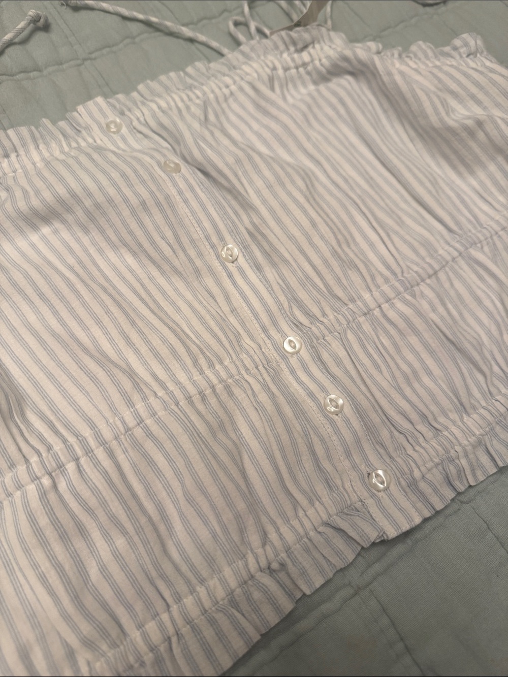 aerie Light Blue & White Striped Button-Front Crop top - Picture 4 of 5